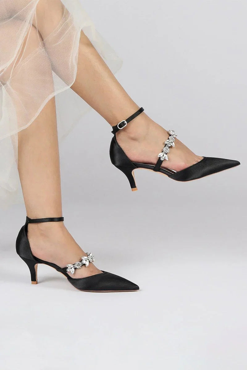 Pointed Toe Rhinestone Ankle Straps High Heels