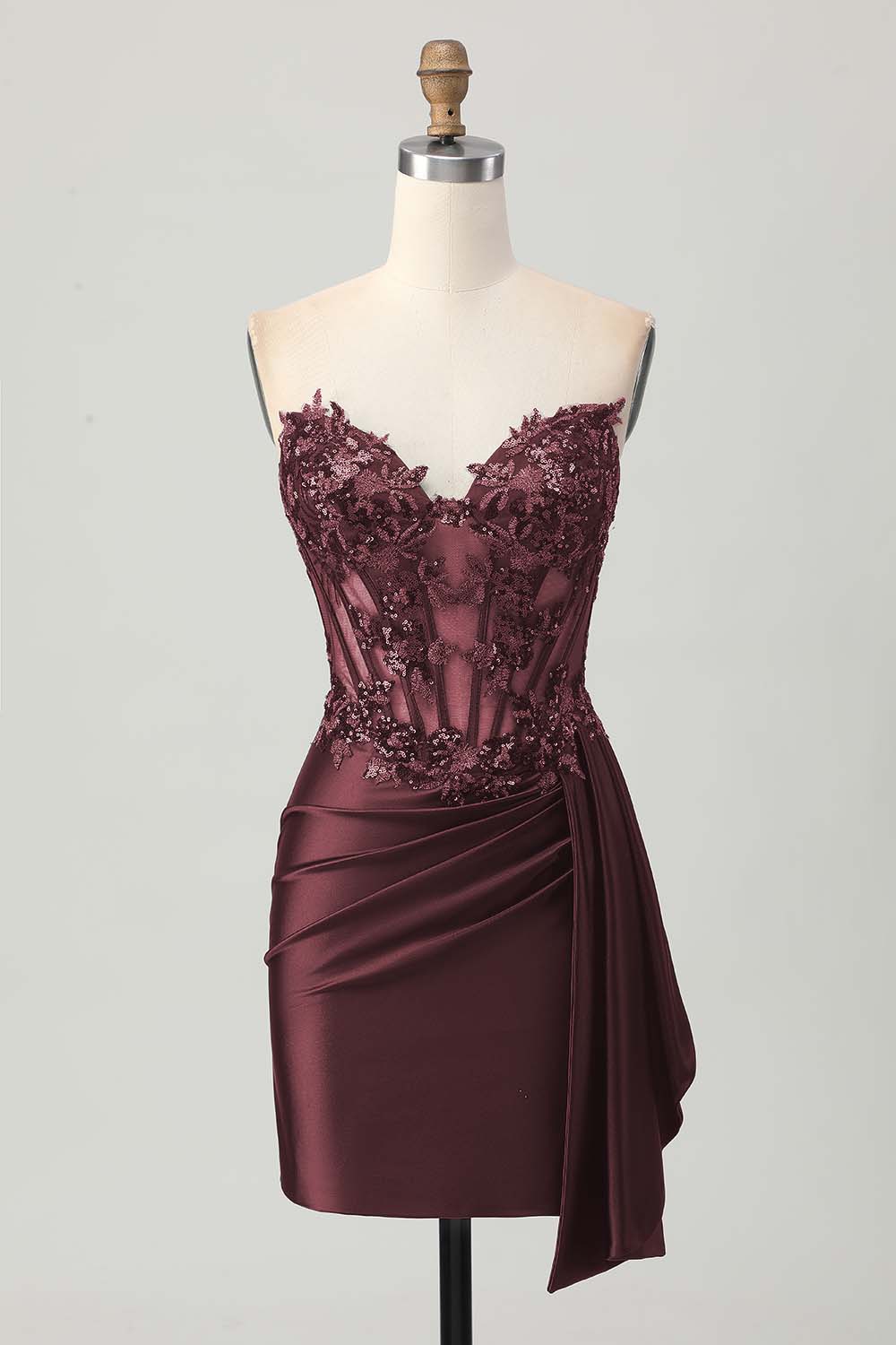 Sparkly Bodycon Strapless Dark Green Corset Sequins Homecoming Dress with Streamer