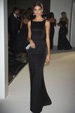 Black Sheath Square Neck Satin Long Gala Dress