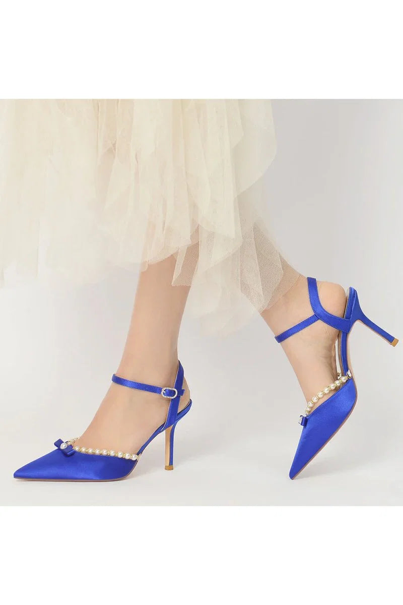 Pearl Cocktail Pointed Toe Buckle Strap Heels