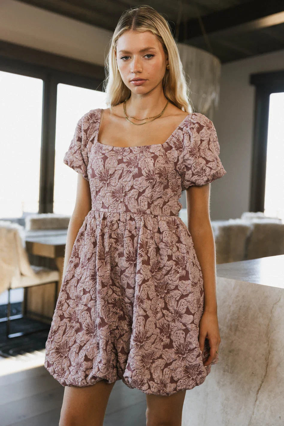 Aisling Bubble Mini Dress in Mauve FINAL SALE