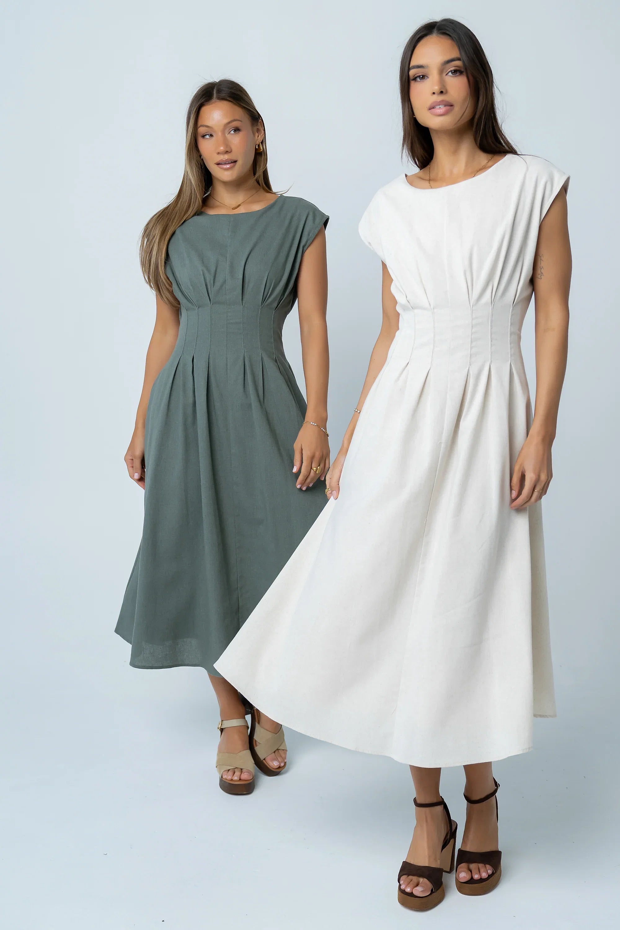 Matilda Pleated Maxi Dress in Oatmeal