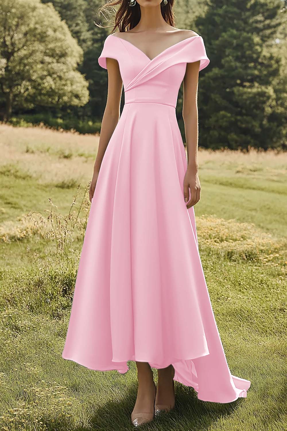 Off The Shoulder Sage Slim Formal Dress with Wide Hem