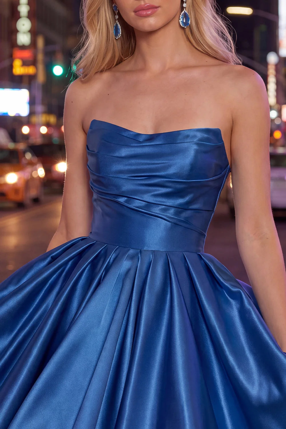 Yellow A Line Satin Strapless Homecoming Dress