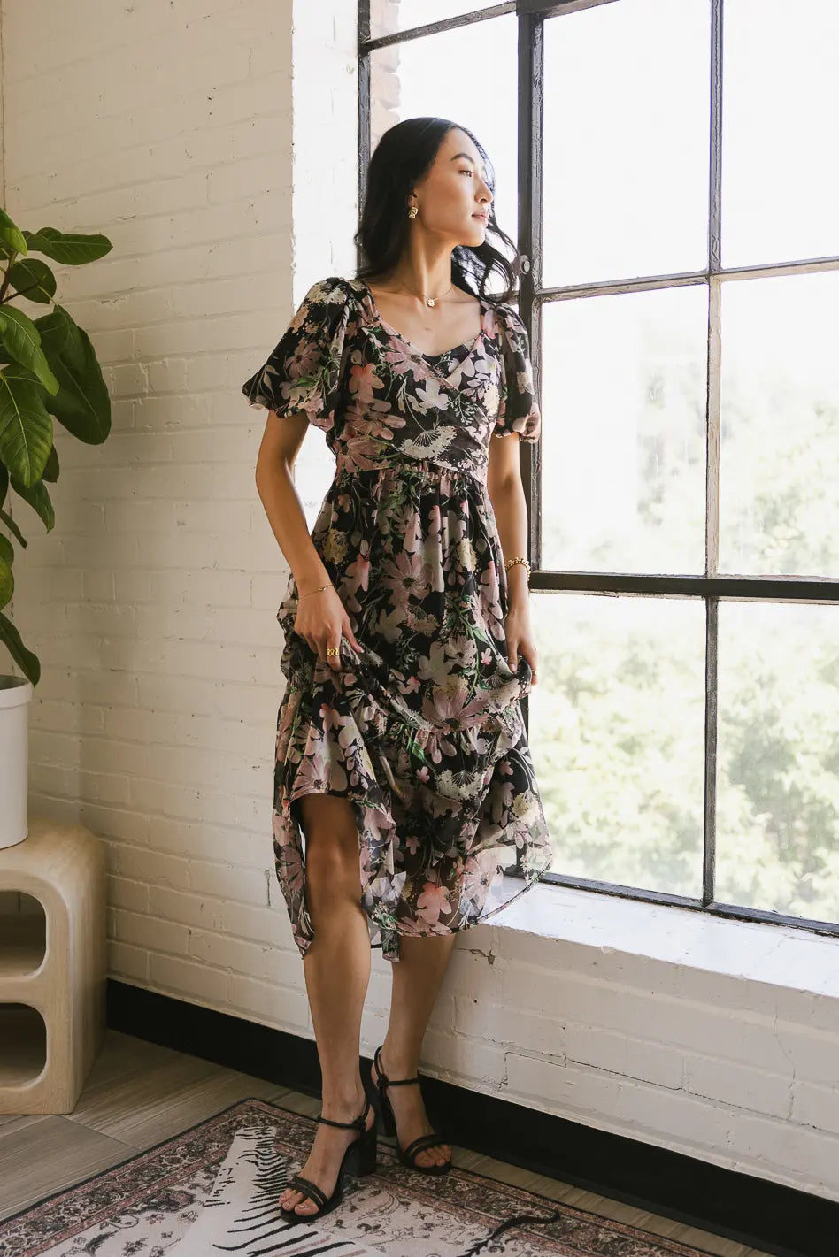 Angelique Floral Tie Dress in Black FINAL SALE