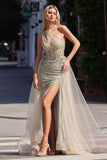 ODYSSEY GOWN ONE SHOULDER GLITTER DRESS WITH OVERSKIRT