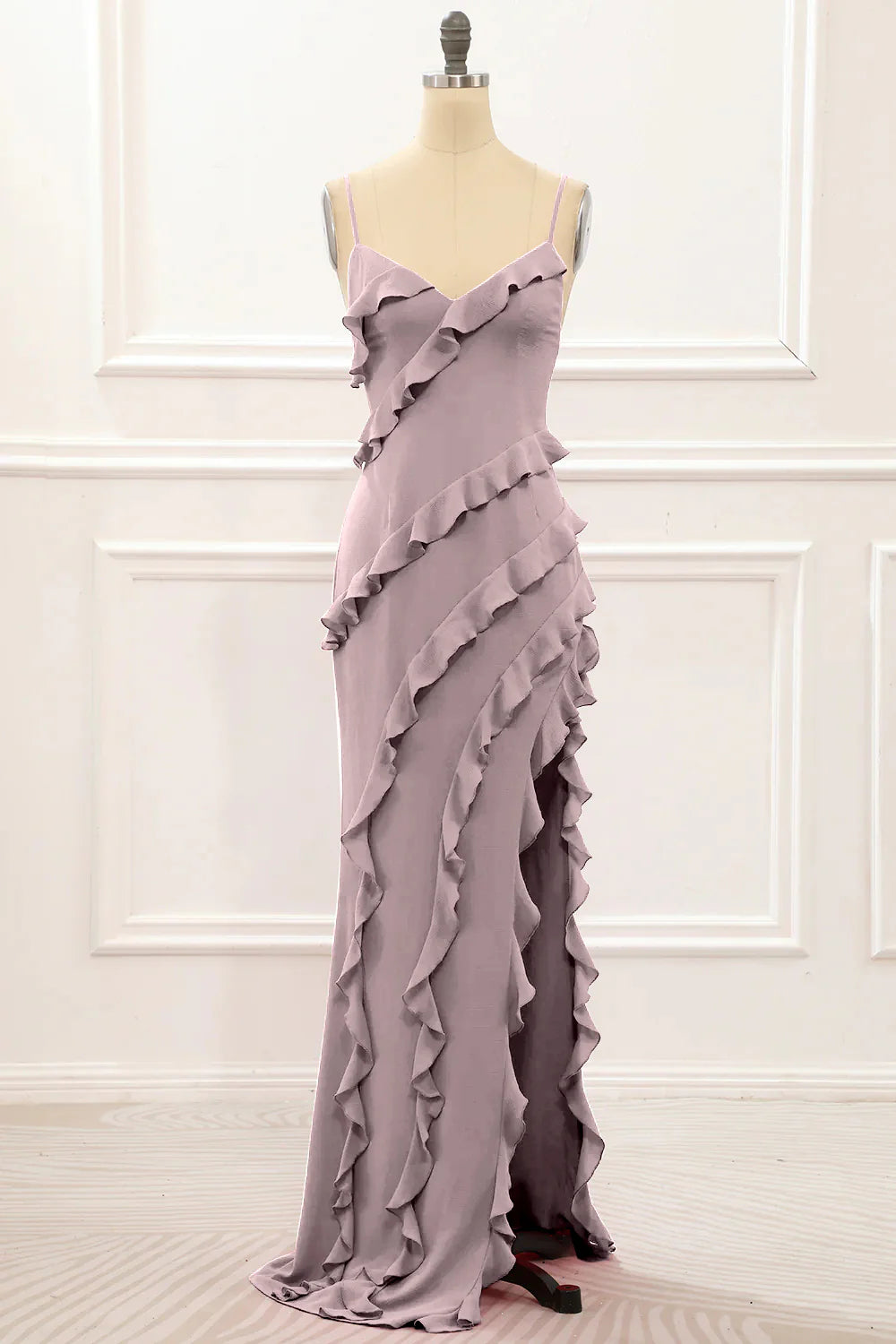 Spaghetti Straps Jade Tiered Mermaid Bridesmaid Dress With Slit