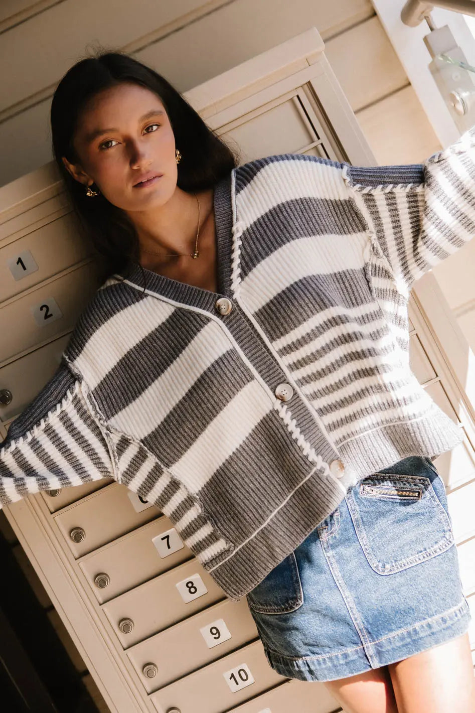 Yannah Striped Cardigan in Grey FINAL SALE