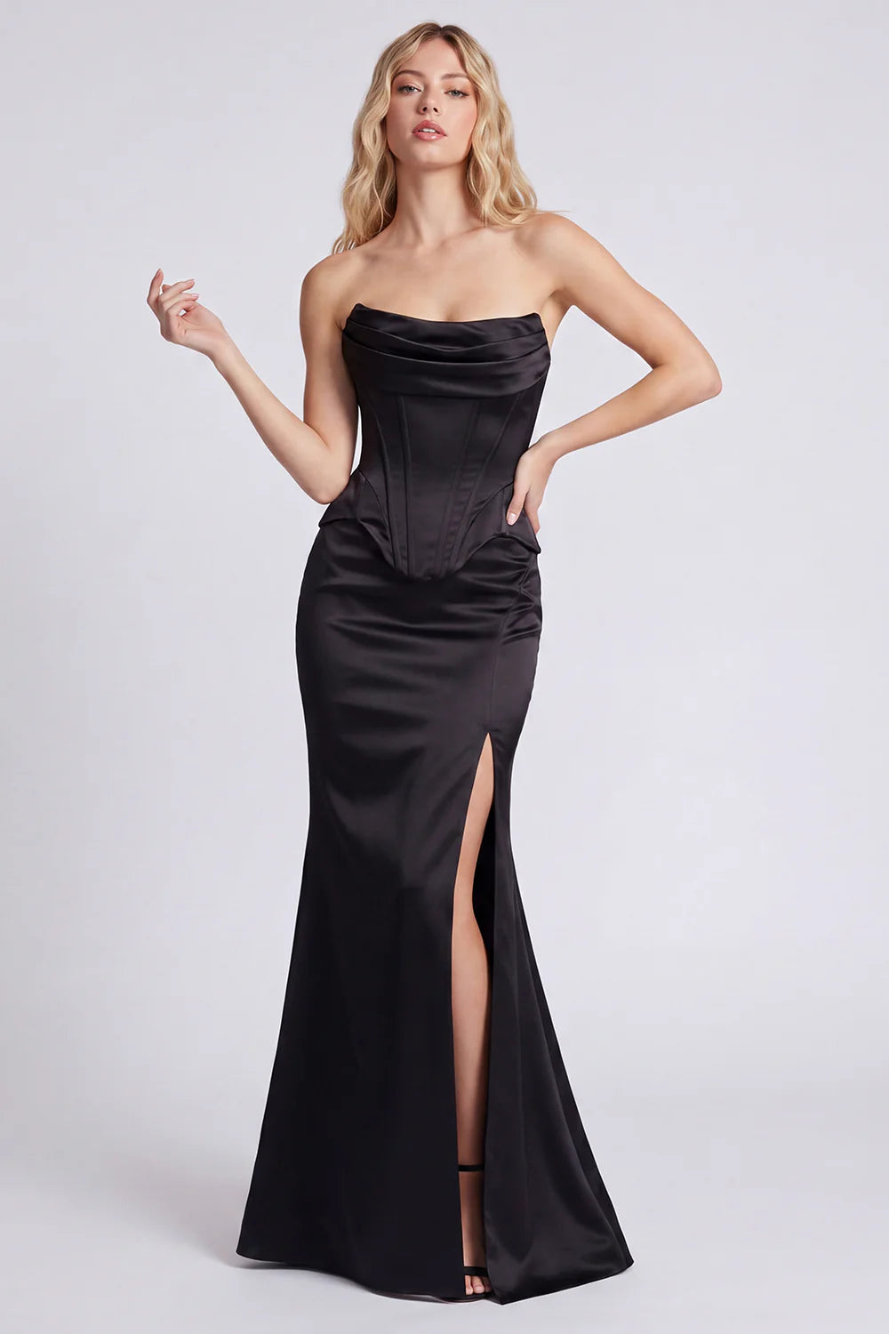Strapless Black Corset Mermaid Formal Dress with Slit