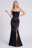 Strapless Black Corset Mermaid Formal Dress with Slit