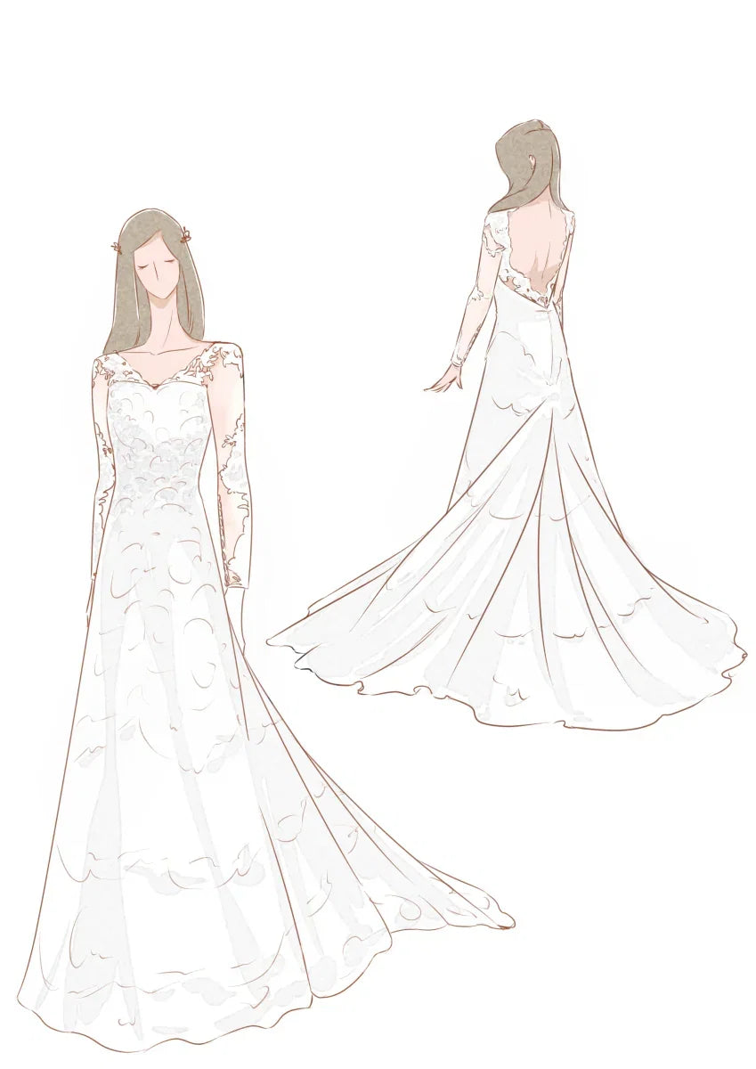 Brilliant Lace Bohemian Deep V Back Cathedral Train Wedding Dress