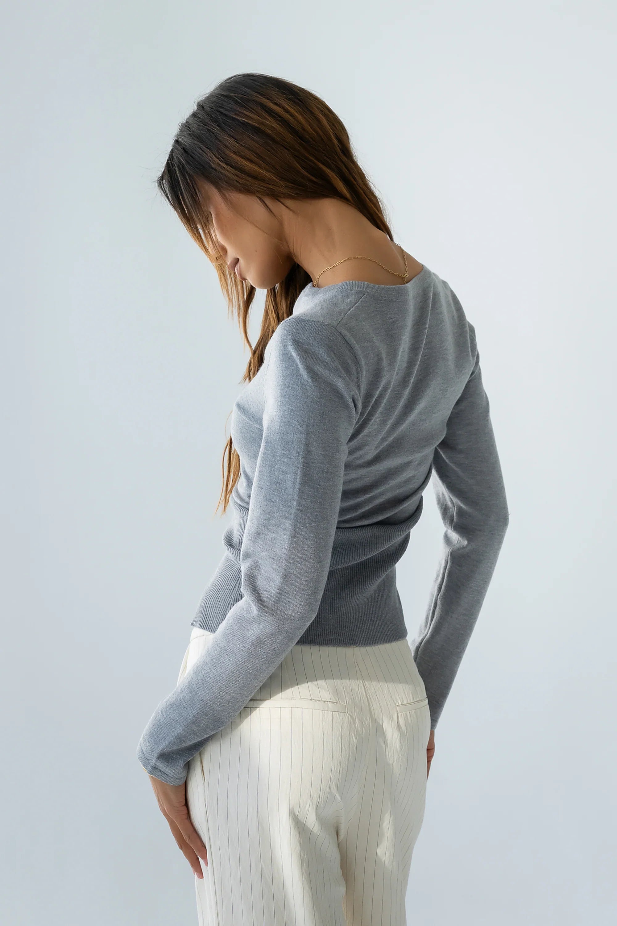 Flora Knit Top in Heather Grey