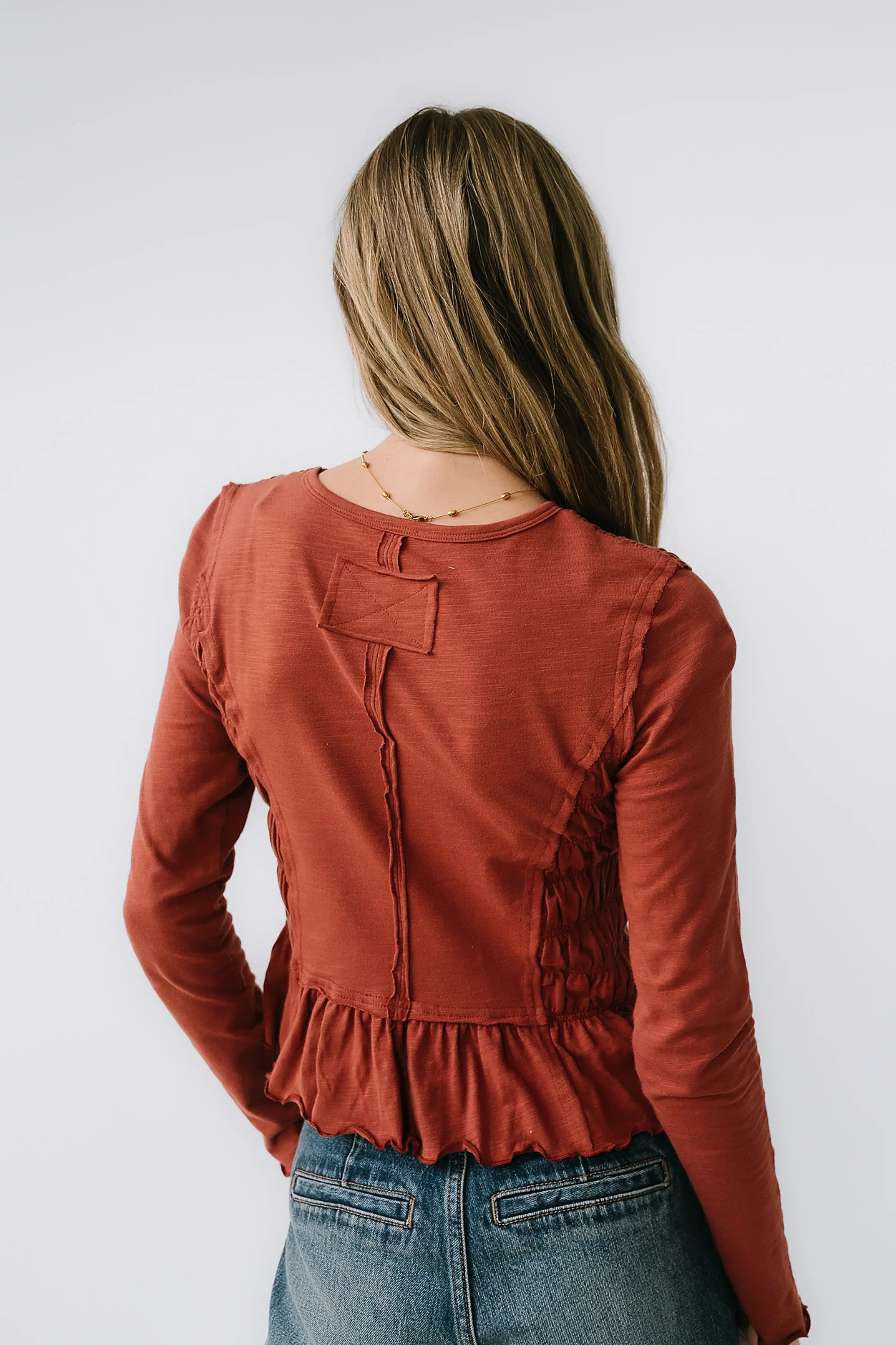 Harry Smocked Top in Brick FINAL SALE