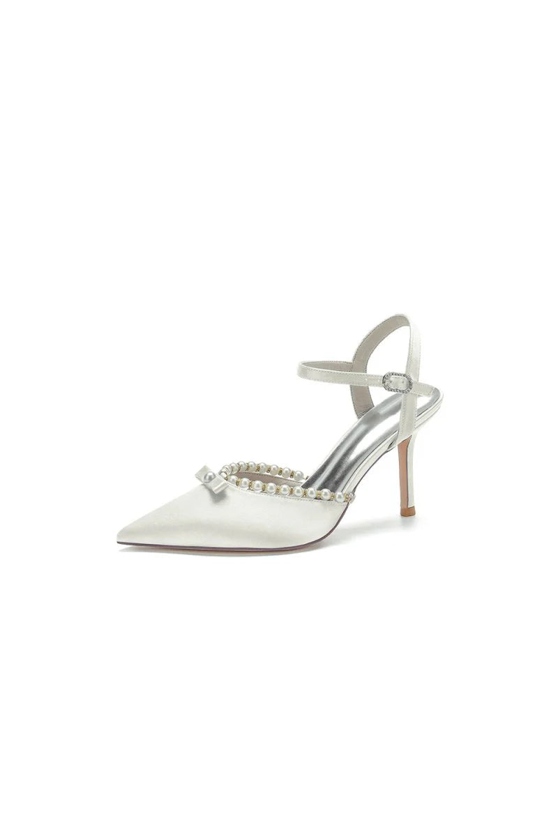 Pearl Cocktail Pointed Toe Buckle Strap Heels