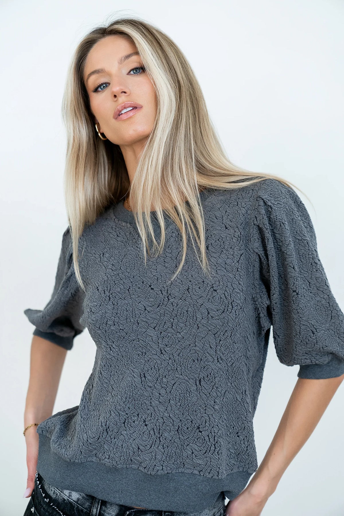 Marrel Textured Top in Charcoal FINAL SALE