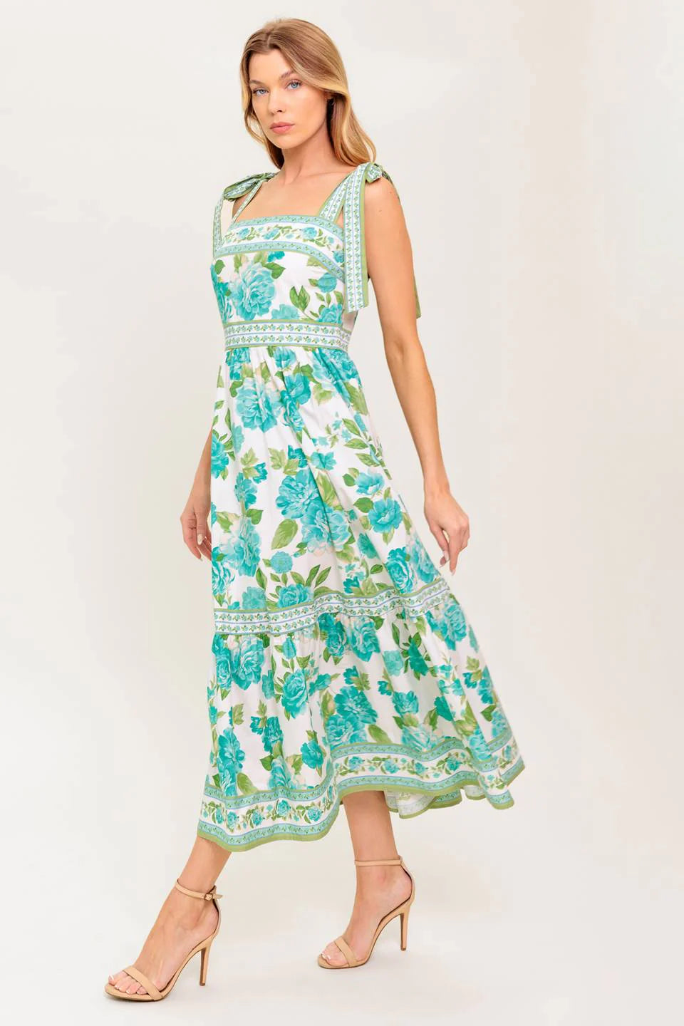 SEASIDE ESCAPES FLORAL MIDI DRESS GREEN