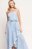 TIED TO YOU BLUE STRIPED MIDI DRESS