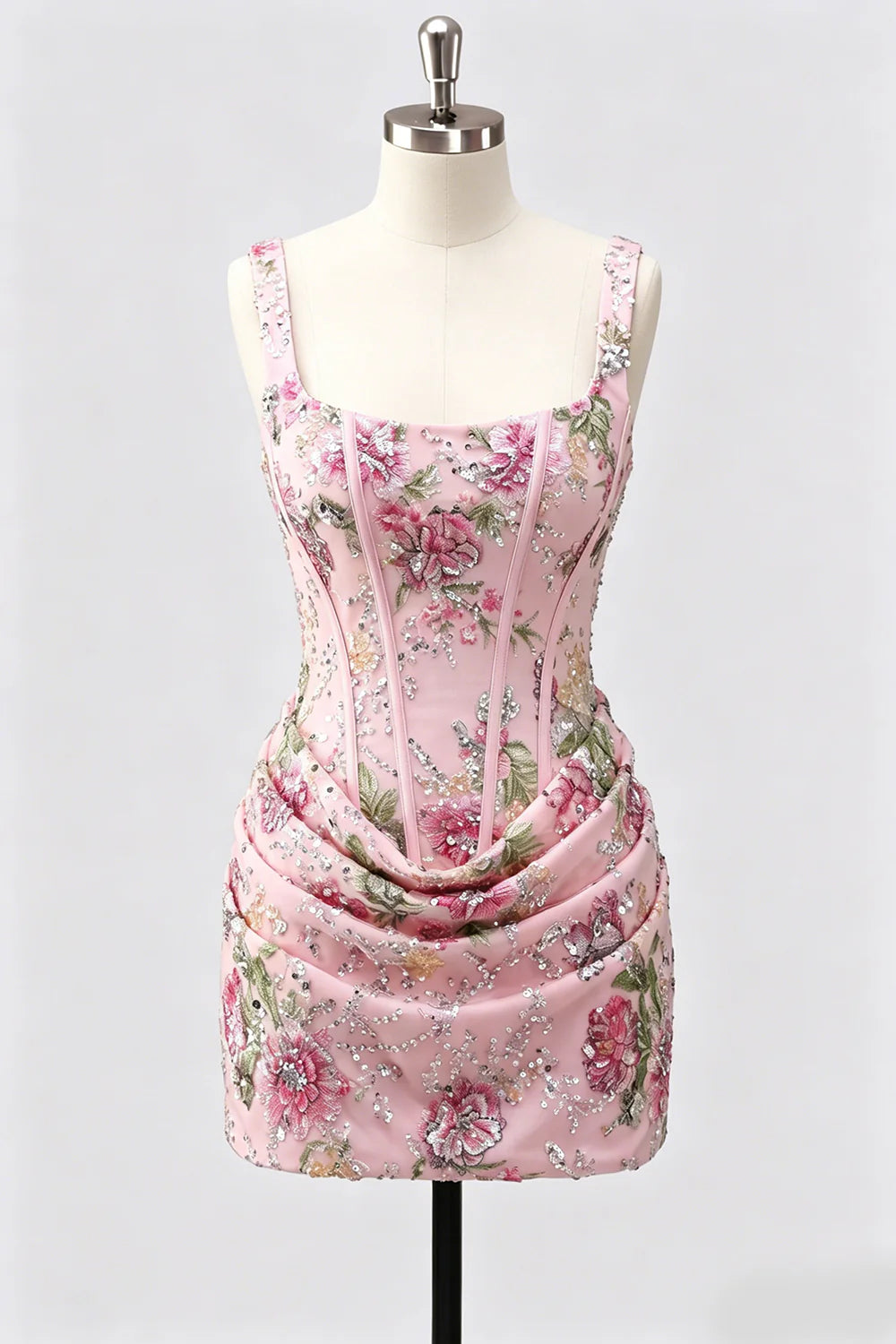 Black Corset Bodycon Sequin Floral Short Homecoming Dress