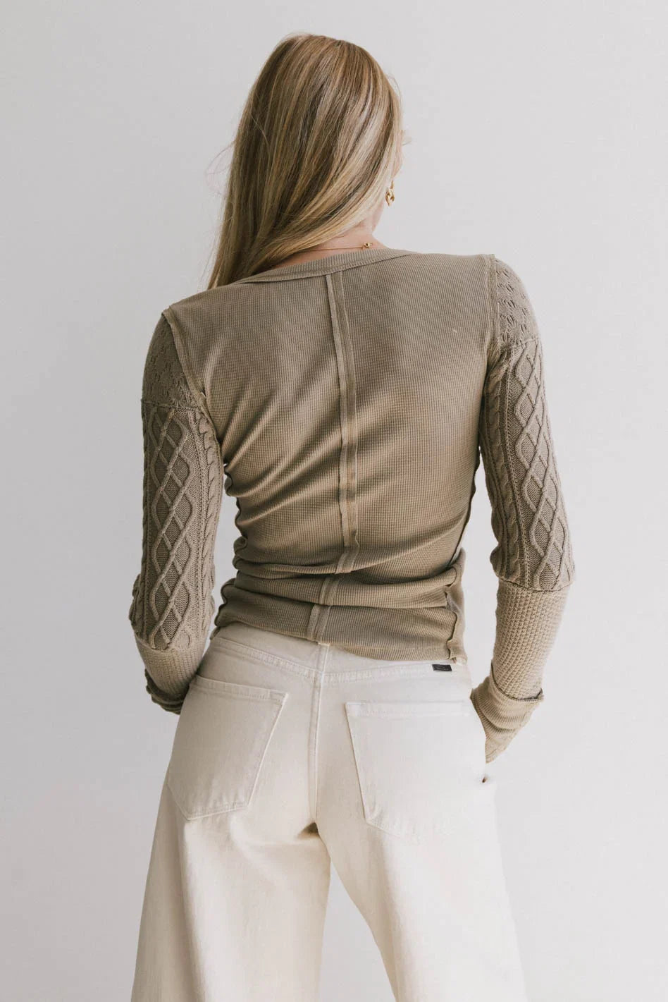 Naomi Cable Knit Sleeve Top in Olive FINAL SALE