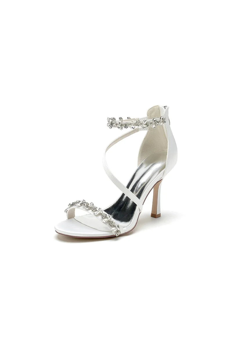 White Elegant High Heels with Crystal and Silver Accents