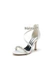 White Elegant High Heels with Crystal and Silver Accents