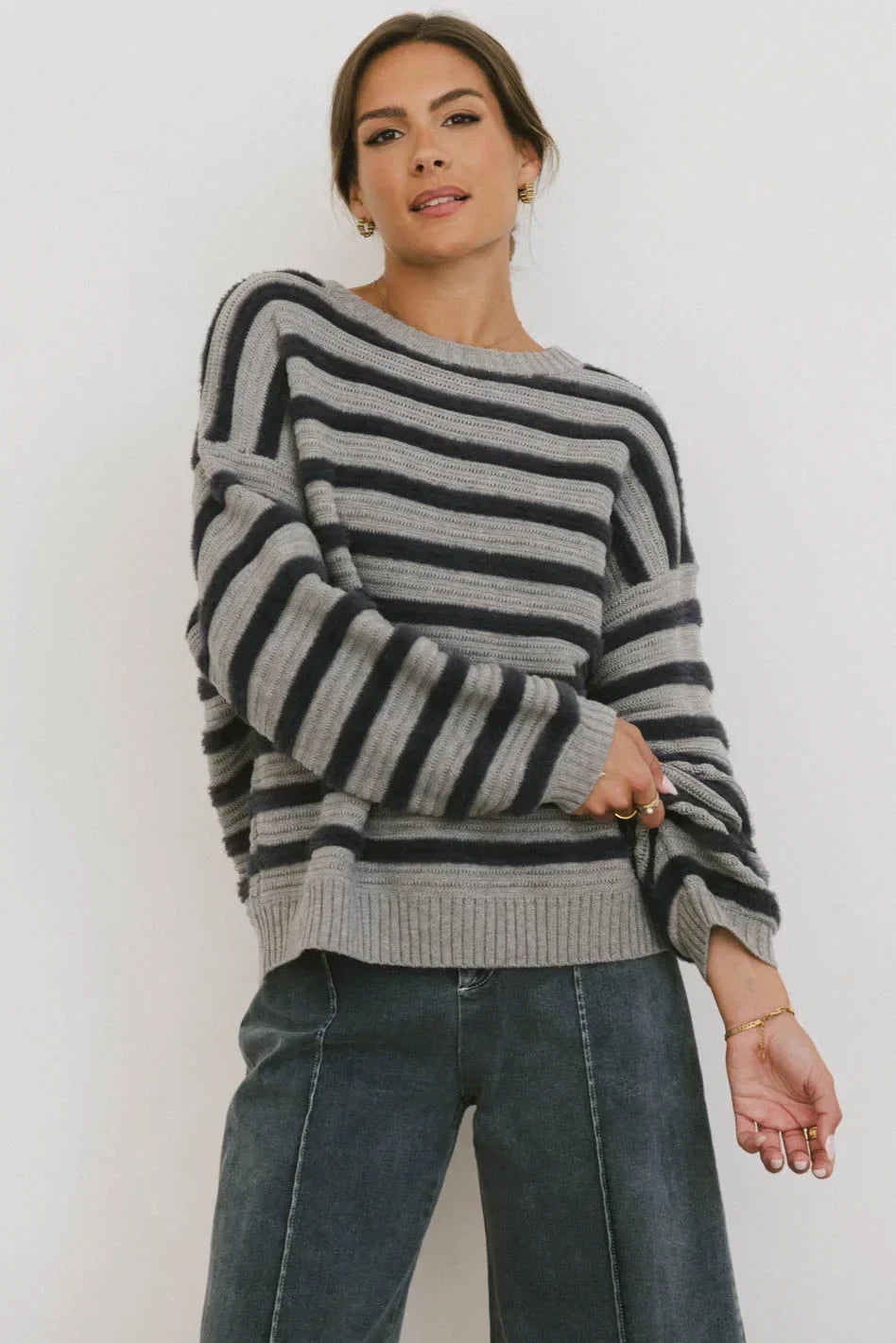 Azuline Striped Sweater in Grey FINAL SALE