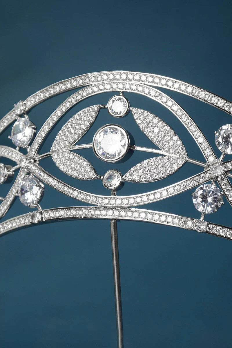 Silver Crystal Laurel Leaf Tiara