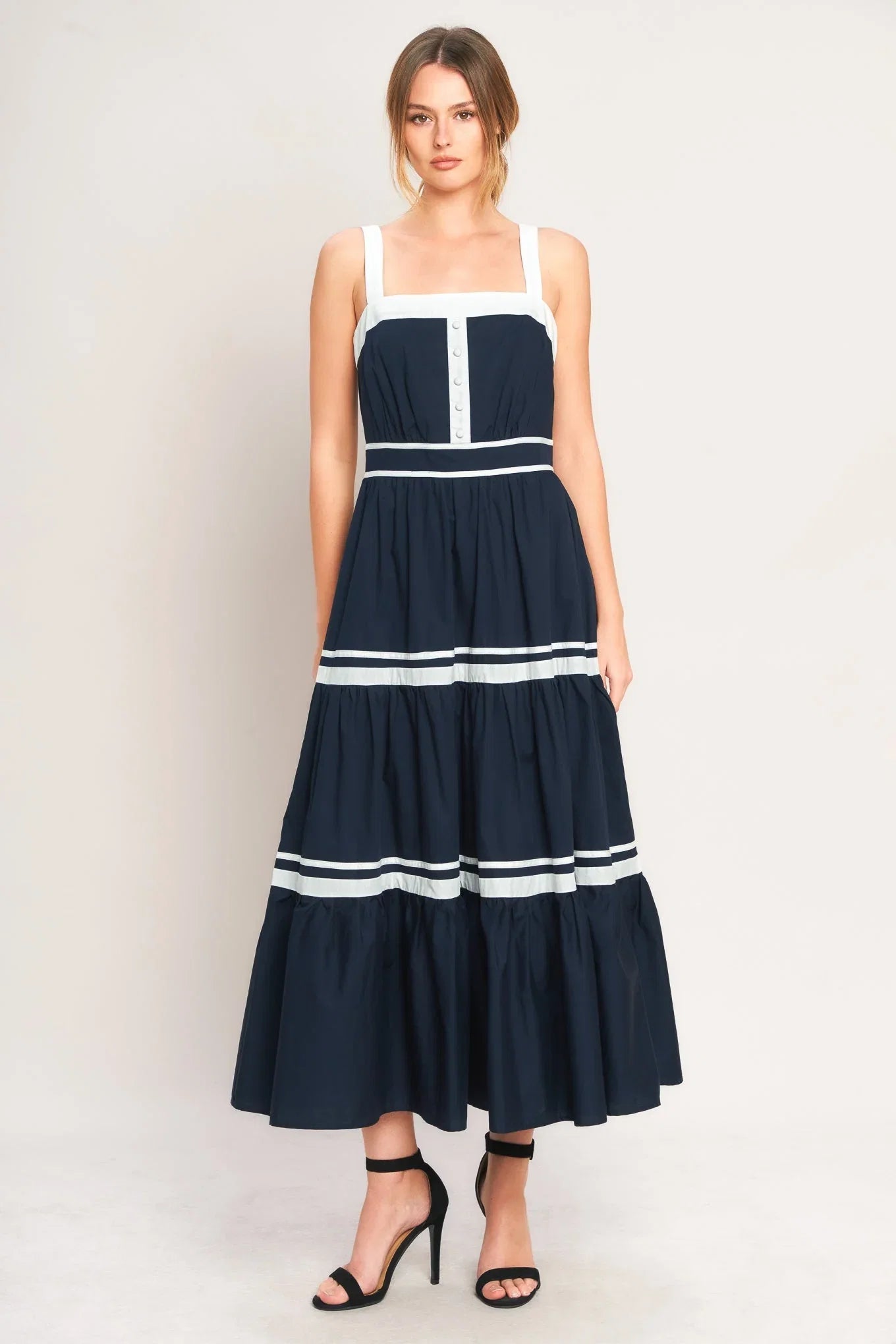 NAVY WHITE CONTRAST MIDI DRESS