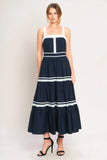 NAVY WHITE CONTRAST MIDI DRESS