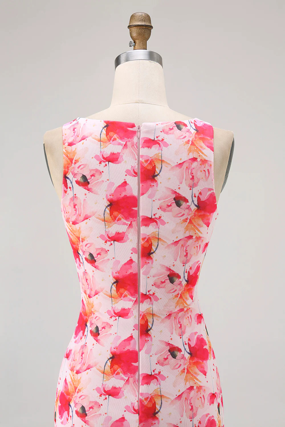 Simple Pink Flower Sheath Boat Neck Wedding Guest Dress