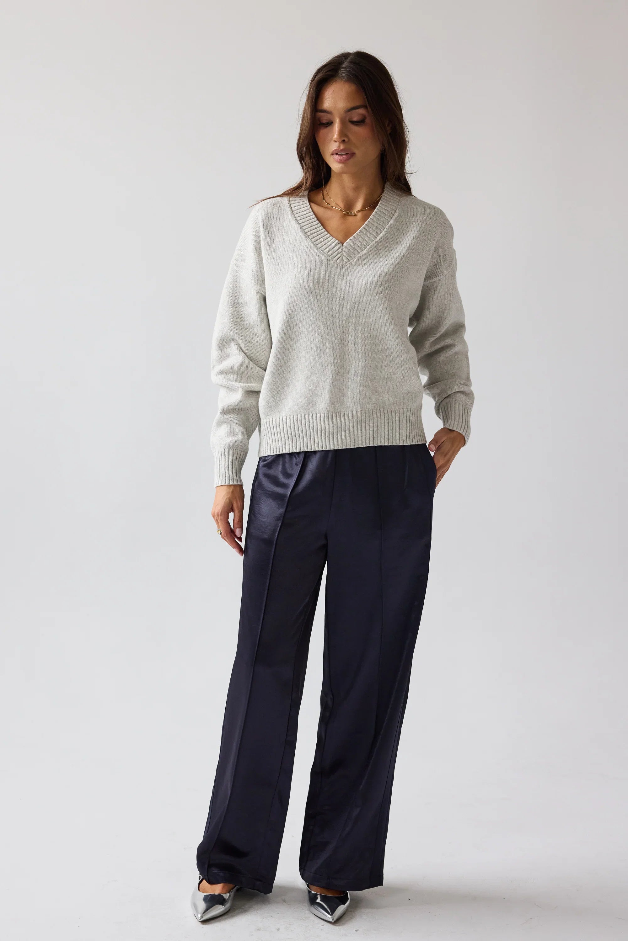 Adella Knit Sweater in Silver FINAL SALE
