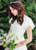 Beach Chiffon A Line Simple White Wedding Dress with Short Sleeves