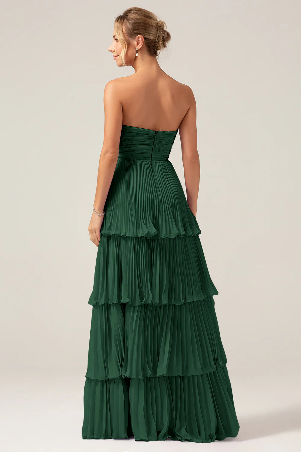 Dusty Sage A Line Sweetheart Tiered Chiffon Floor Length Dress