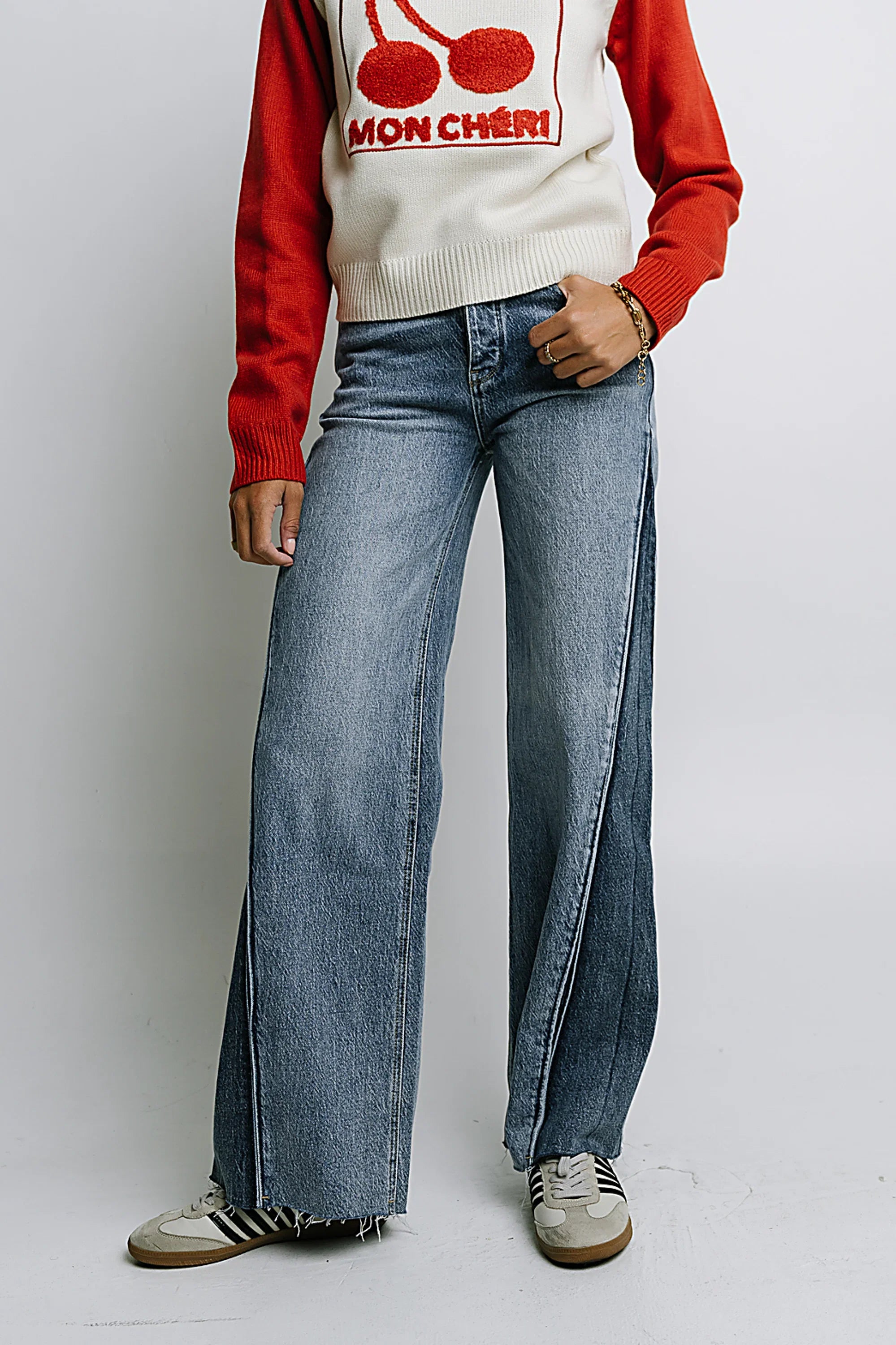 Sofia Contrast Wide Leg Jeans
