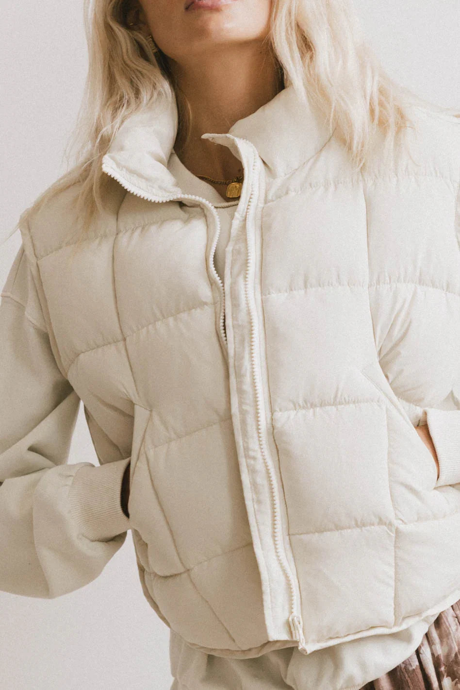 Bellese Quilted Puffer Vest in Bone FINAL SALE