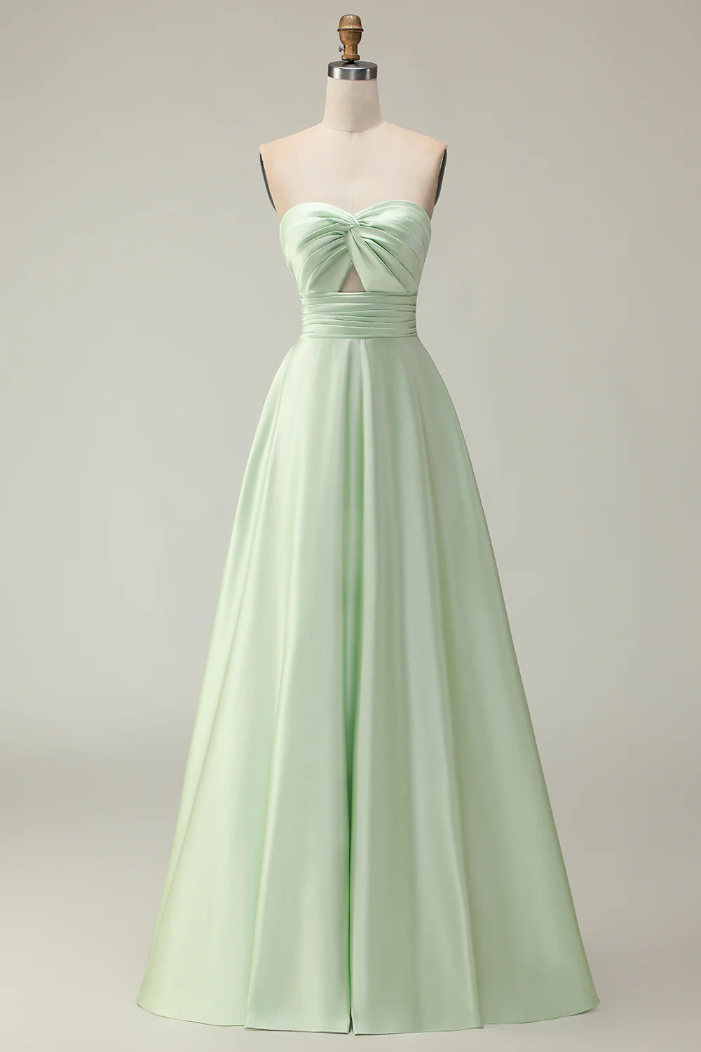 Dark Green A Line Strapless Satin Long Bridesmaid Dress with Lace Up Back