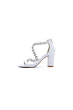 Open Toe Satin Block Heels With Crystal Straps