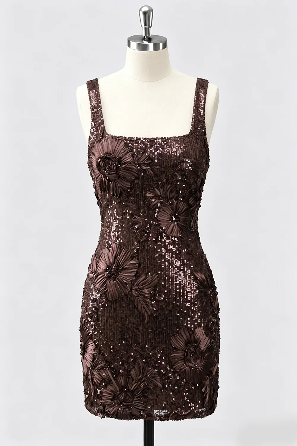 Burgundy Square Neck Bodycon Sequin Homecoming Dress
