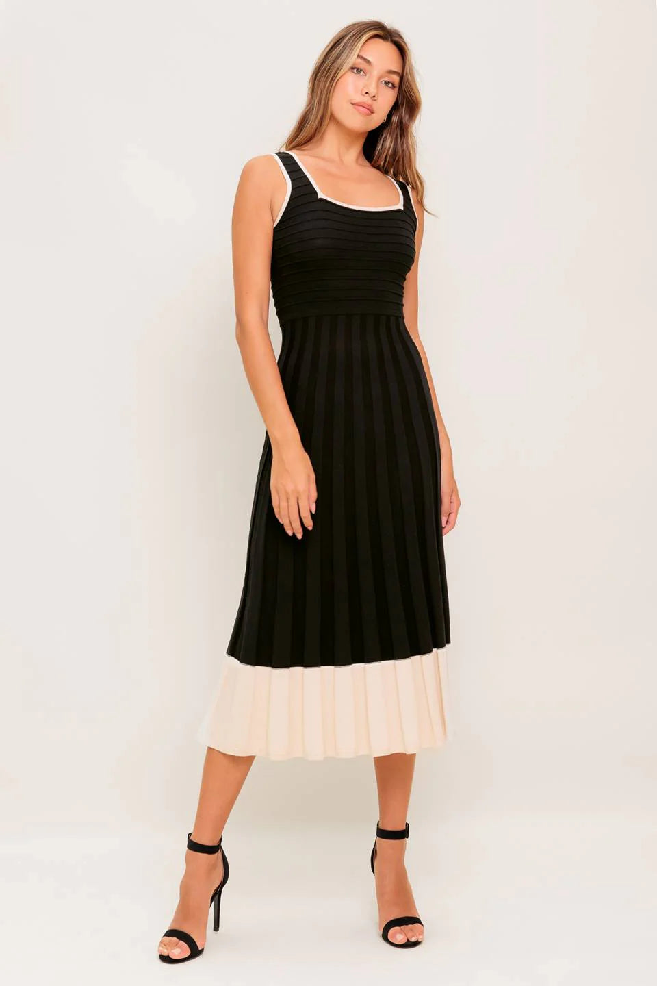 LAUREL BLACK CREAM SWEATER MIDI DRESS