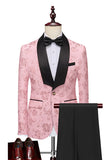 Mens Pink Silm Fit Shawl Lapel Jacquard 2 Pieces Wedding Suits