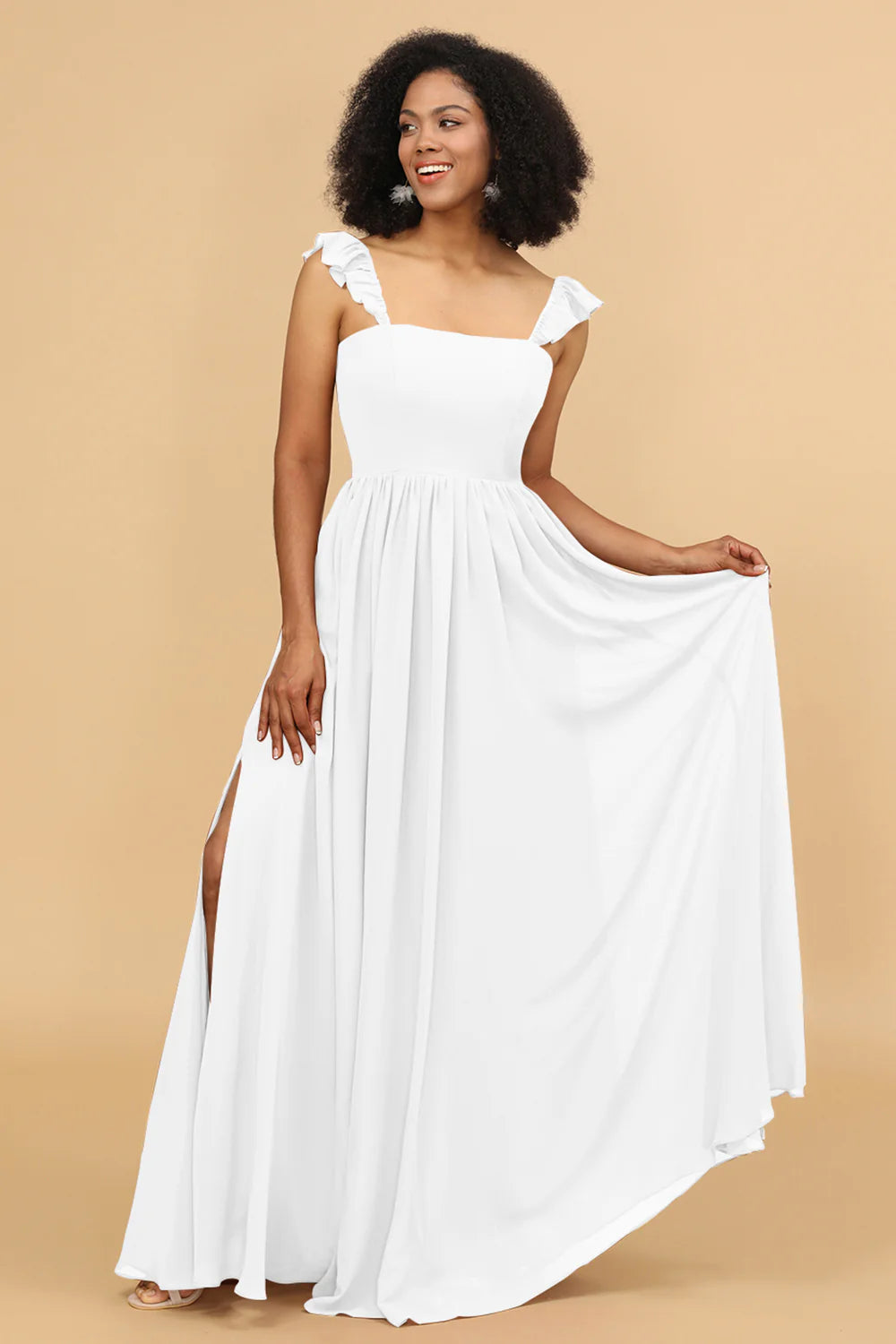 A Line Floor Length Chiffon Bridesmaid Dress With Ruffles