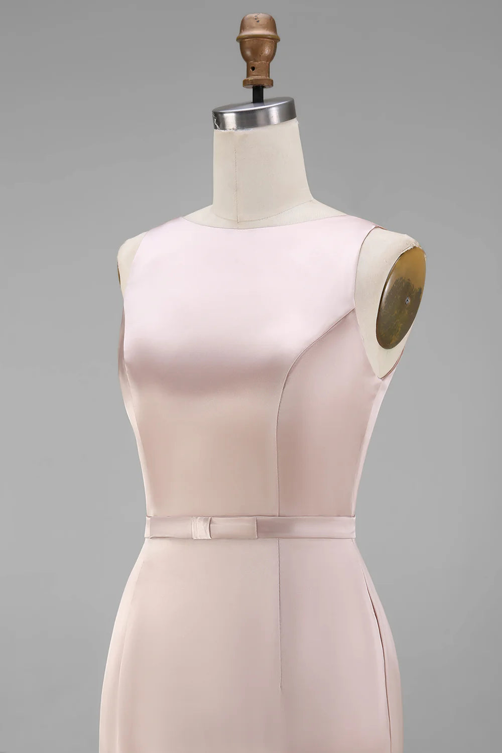 Sage Green Sheath Bateau Neck Satin Bridesmaid Dress
