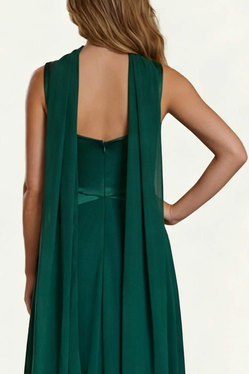 Dark Green Satin A Line Long Bridesmaid Dress with Streamer