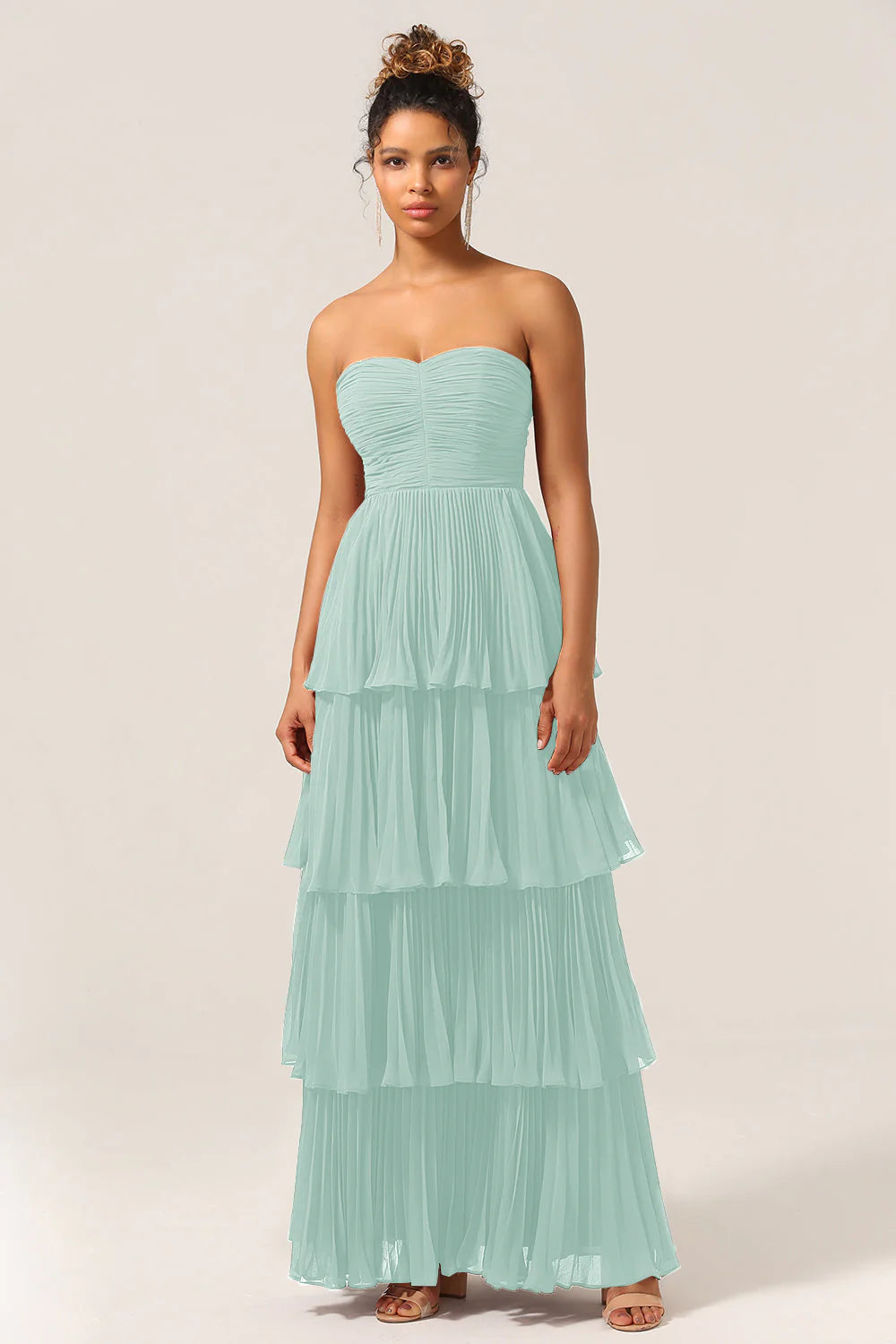 A Line Sweetheart Floor Length Tiered Chiffon Bridesmaid Dress