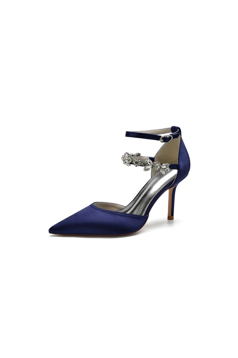 Pointed Toe Crystal Buckle Strap High Heels