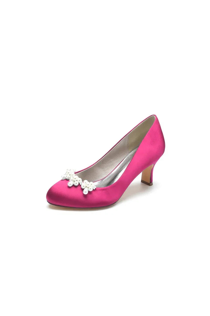 Round Toe Pearl Chunky Heels