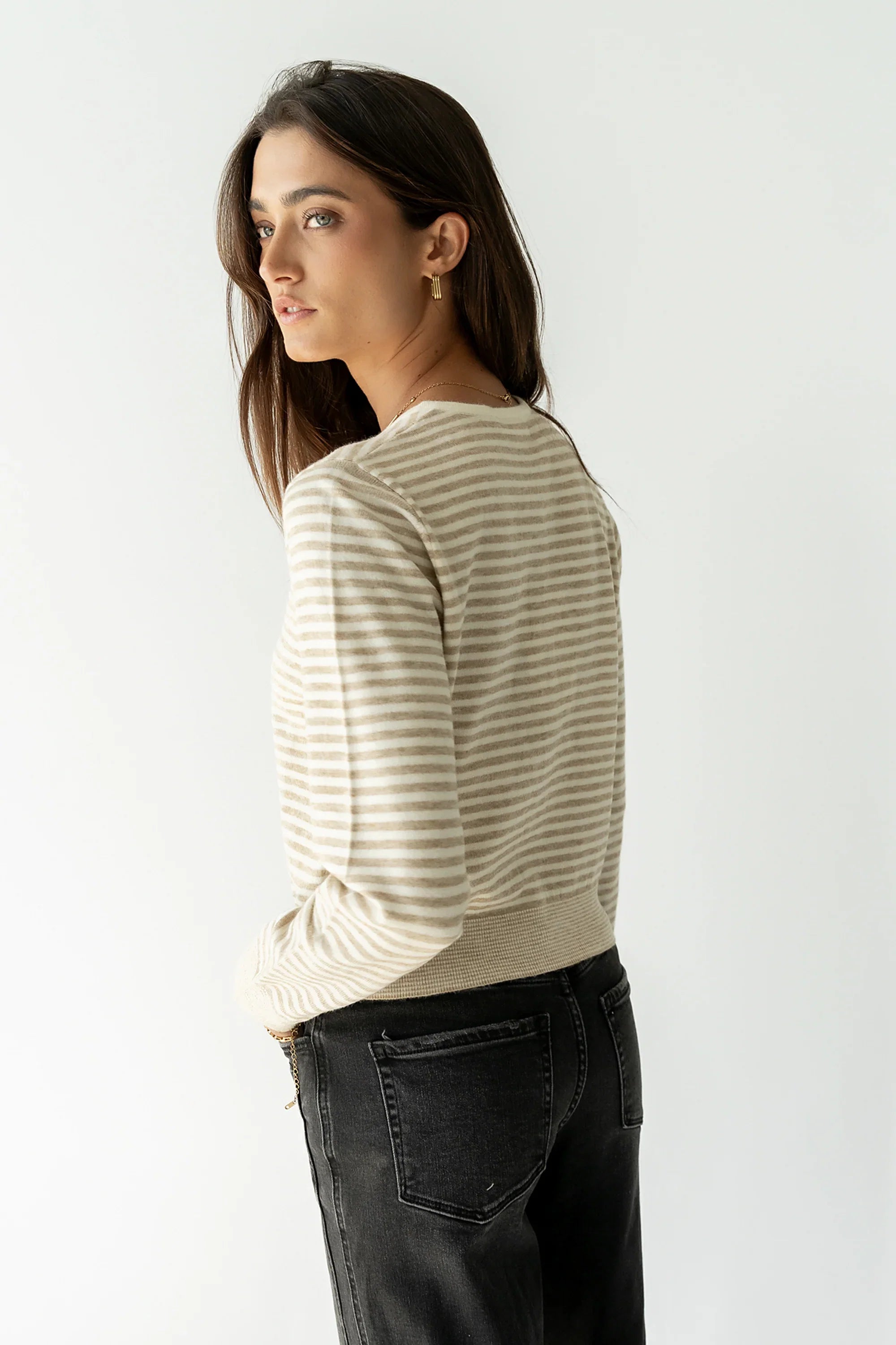 Edesse Striped Cardigan in Taupe