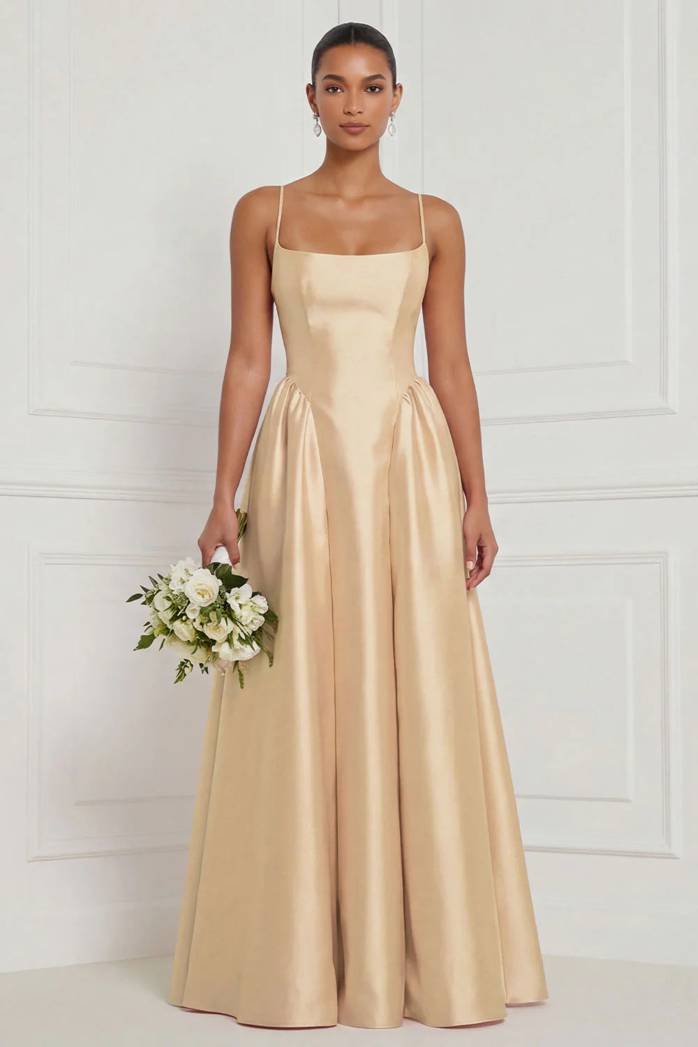 Satin A Line Spaghetti Straps Yellow Bridesmaid Dress