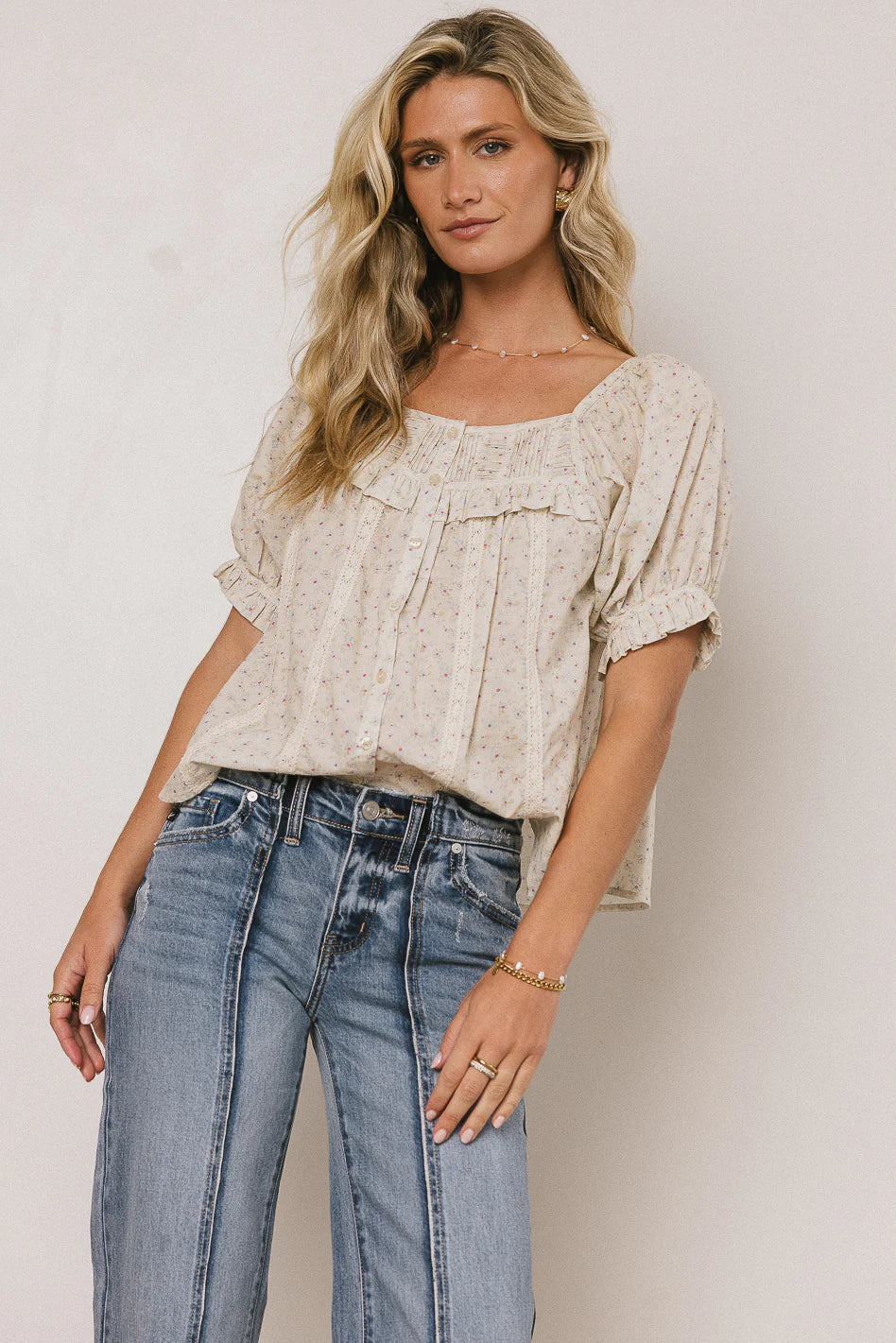 Tiffany Floral Blouse in Cream FINAL SALE