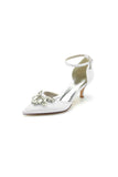 Pointed Toe Satin Kitten Heels With Rhinestone